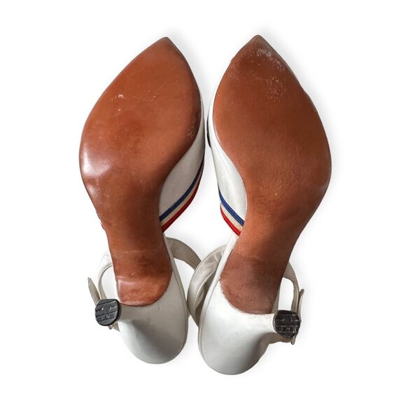 Vintage Herbert Levine Tricolor Slingback Pumps 1950s White Leather Heels, 6B - Picture 6 of 16